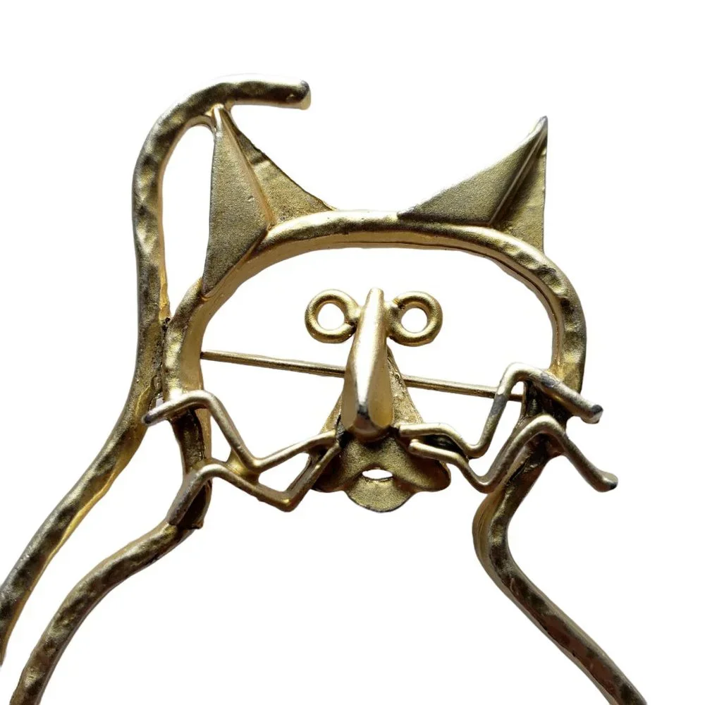 Vintage Big Fat Cat Gold Tone Brooch Outline - Picture 3 of 5
